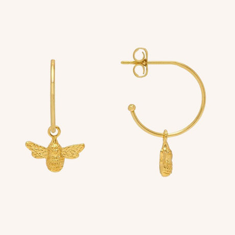 Bee Drop Hoop Earrings Gold Plated
