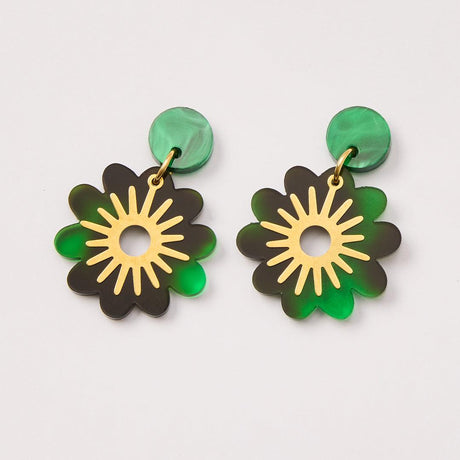 Martha Jean Doris Flower Earrings Tortoise Green