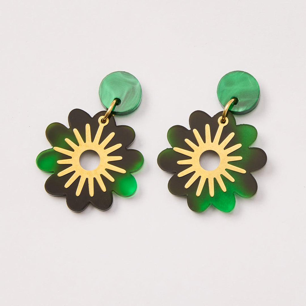 Martha Jean Doris Flower Earrings Tortoise Green
