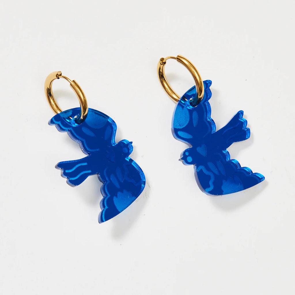 Martha Jean Large Bird Earrings Cobalt