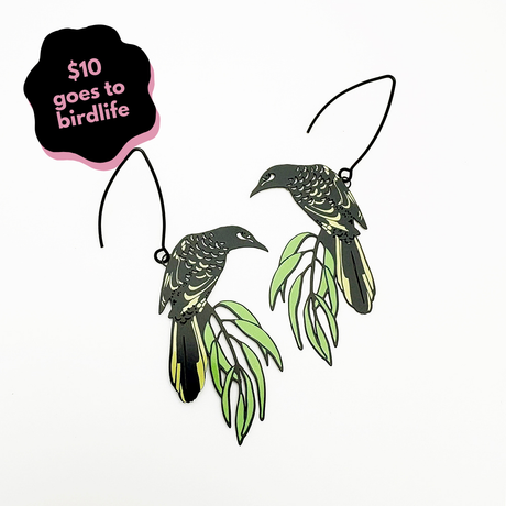 Regent Honeyeater earrings in Black, Yellow & Green