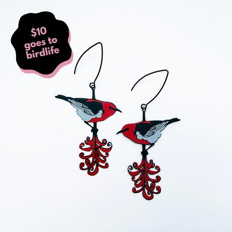 Scarlet Honeyeater earrings in Black, Grey & Red