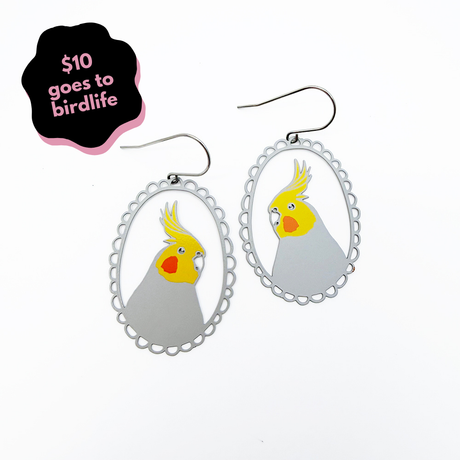 Cockatiel earrings in Grey, Yellow & Orange
