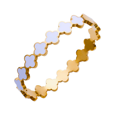 Susan Rose Stainless Steel Single Clover Bangle White