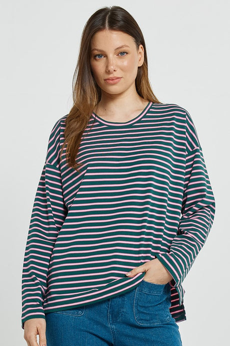Betty Basics Vienna Tee Green/Pink/White Stripe
