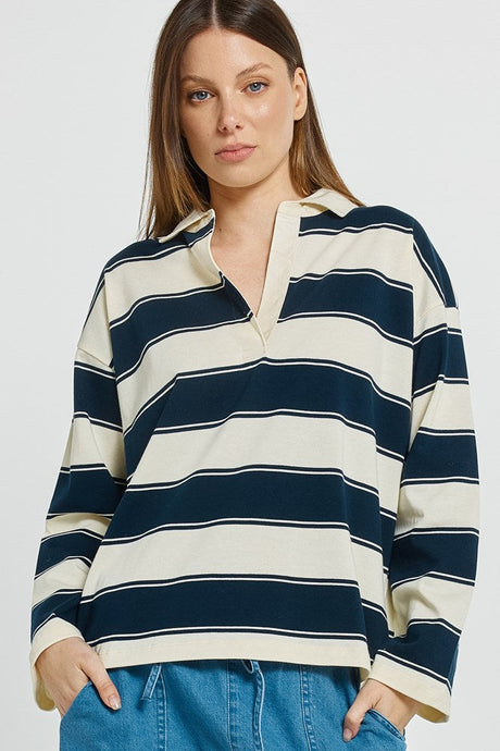 Betty Basics Roland Rugby Top Navy/Off-White