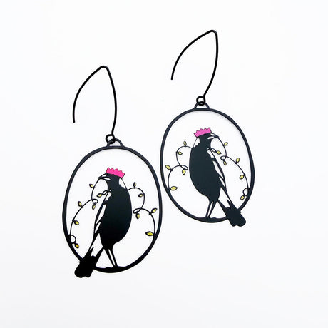 Denz Christmas Magpie Earrings - Black, Pink & Yellow