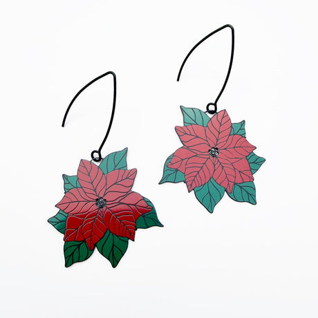 Denz Christmas Poinsettia Flower Earrings - Red & Green