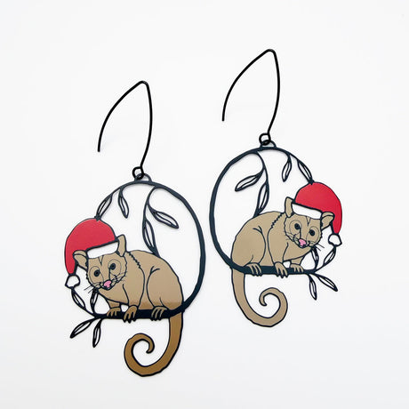 Denz Christmas Possum Earrings - Black, Brown & Red