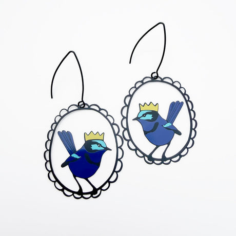 Denz Christmas Splendid Wren Earrings - Blues & Yellow