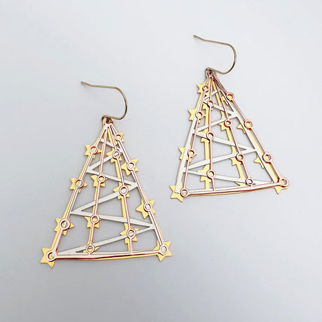 Denz Christmas Tree Dangle Earrings Mixed Metal