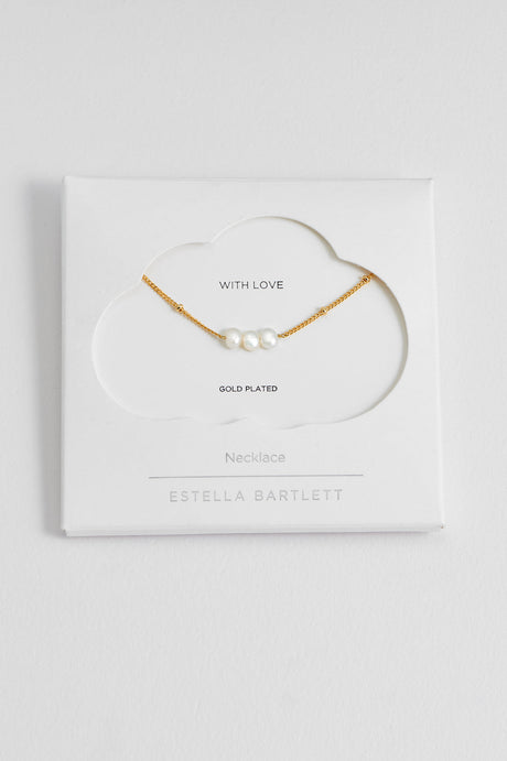 Beaded Chain and Pearl Necklace Gold Plated