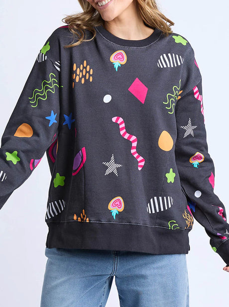 Elm Lifestyle Licorice Galaxy Crew - Midnight YD Print