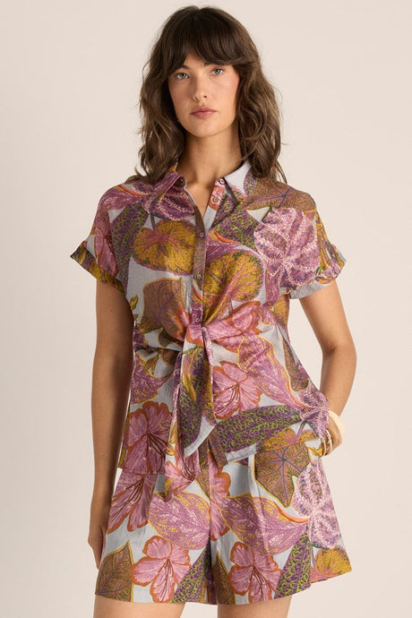 Fate + Becker Daria Tie Shirt - Leaf Print