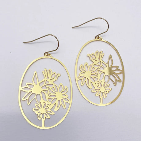 Denz Flannel Flower in Gold Earrings