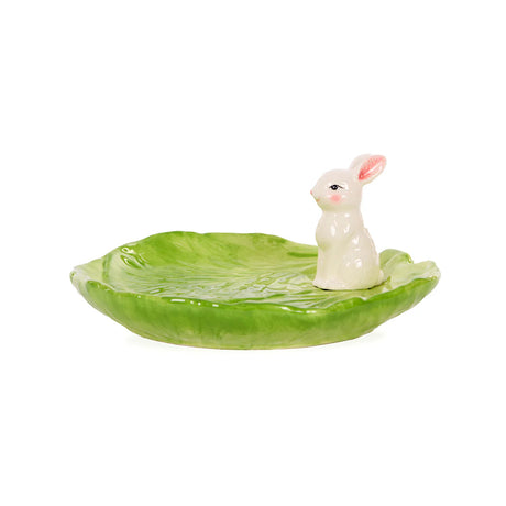 Holly and Ivy Green Cabbage Plate With Bunny