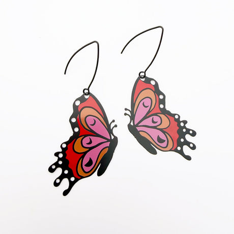 Denz Flutterbye Earrings - Red, Orange & Pink