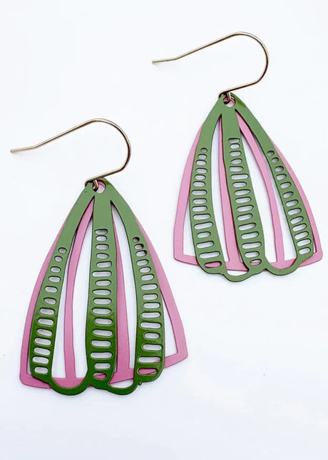 Denz Earrings - Boho Colour Pop - Green & Pink
