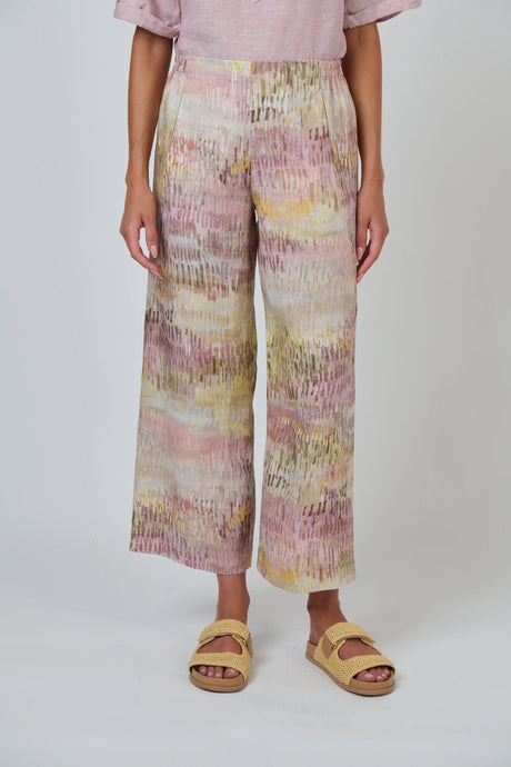 Naturals by O&J GA398 wide leg linen pants in Jardin print, front view