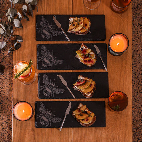 Slate Cheese Board and Knives Set of Four - Bee