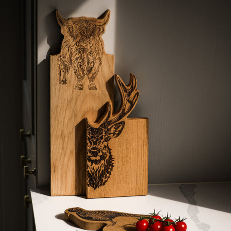 Framed Oak Serving Board Medium - Highland Cow