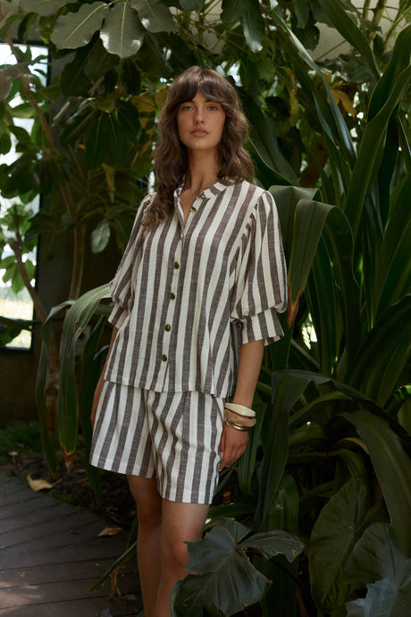 Fate + Becker Saskia Balloon Shirt - Brown Stripe