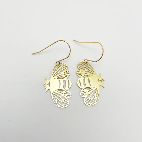 Denz Mini Bee Dangles in Gold Earrings