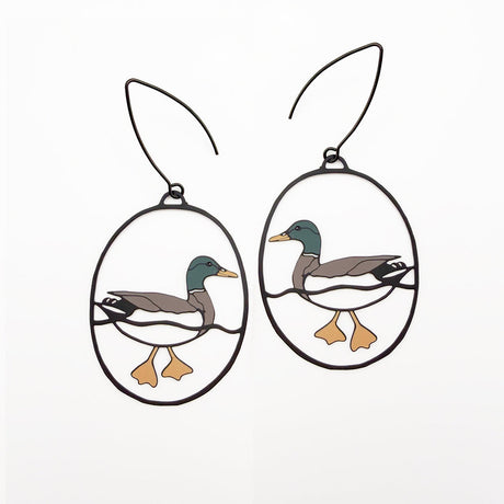 Denz Mallard Duck Earrings - Brown, Green & Orange