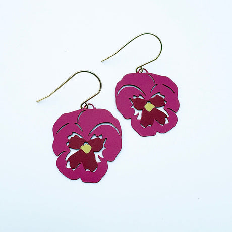 Pansy flower earrings in Pink & Cherry
