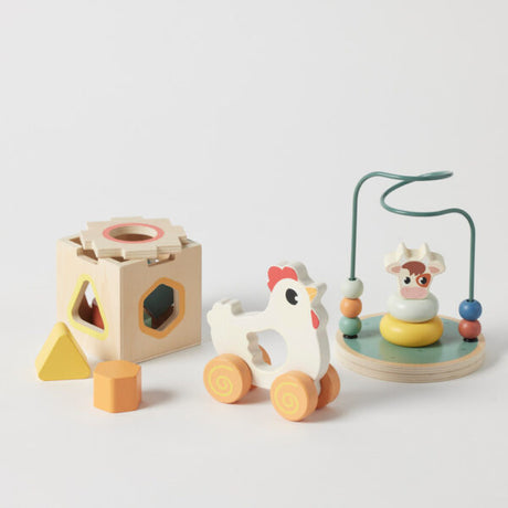 Pilbeam Living 3-in-1 Farm Animals Wooden Set (Wooden Toy Trio)