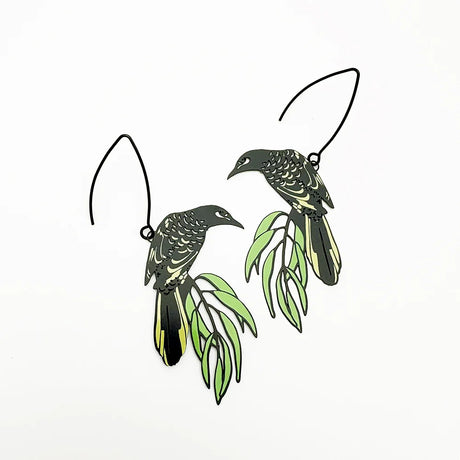 Denz Earrings - Regent Honeyeater earrings in Black, Yellow & Green