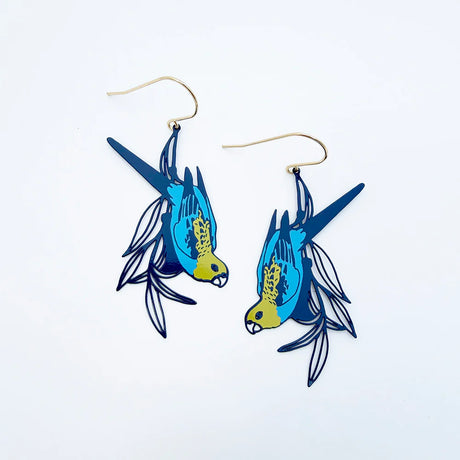 Denz Earrings - Pale Headed Rosella - Blues & Yellow