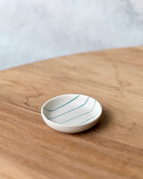 Robert Gordon Coastal Junction 9cm Condiment Bowl / Cream with Green Stripe