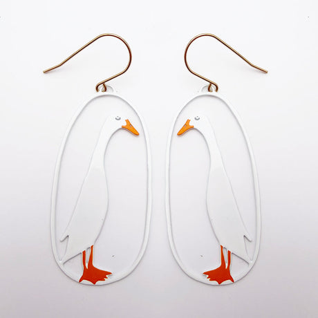 Denz Runner Duck Earrings - White & Orange