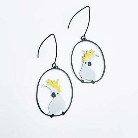 Denz Midi Sulphur Crested Cockatoo White/Yellow Earrings