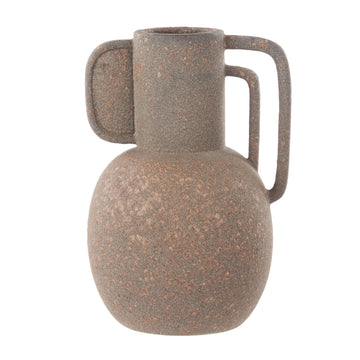 The IsAlbi Pascal Vase (22.5x20x32cm) features a speckled earthy brown finish, round shape, narrow neck, and two angular handles—bringing modern sculptural style and coastal décor charm to any space.