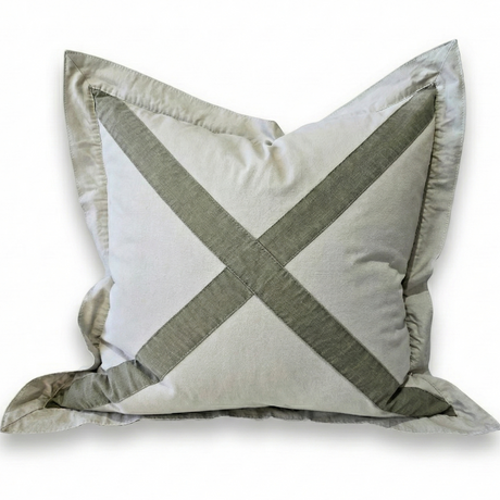 Macey and Moore The Croft Cotton Canvas Cushion 55cm Square - Oatmeal / Muted Olive