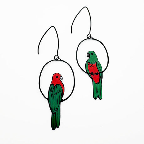 Denz King Parrot Earrings - Red & Green