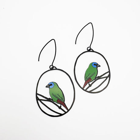 Denz Earrings - Blue Faced Parrot Finch Blue