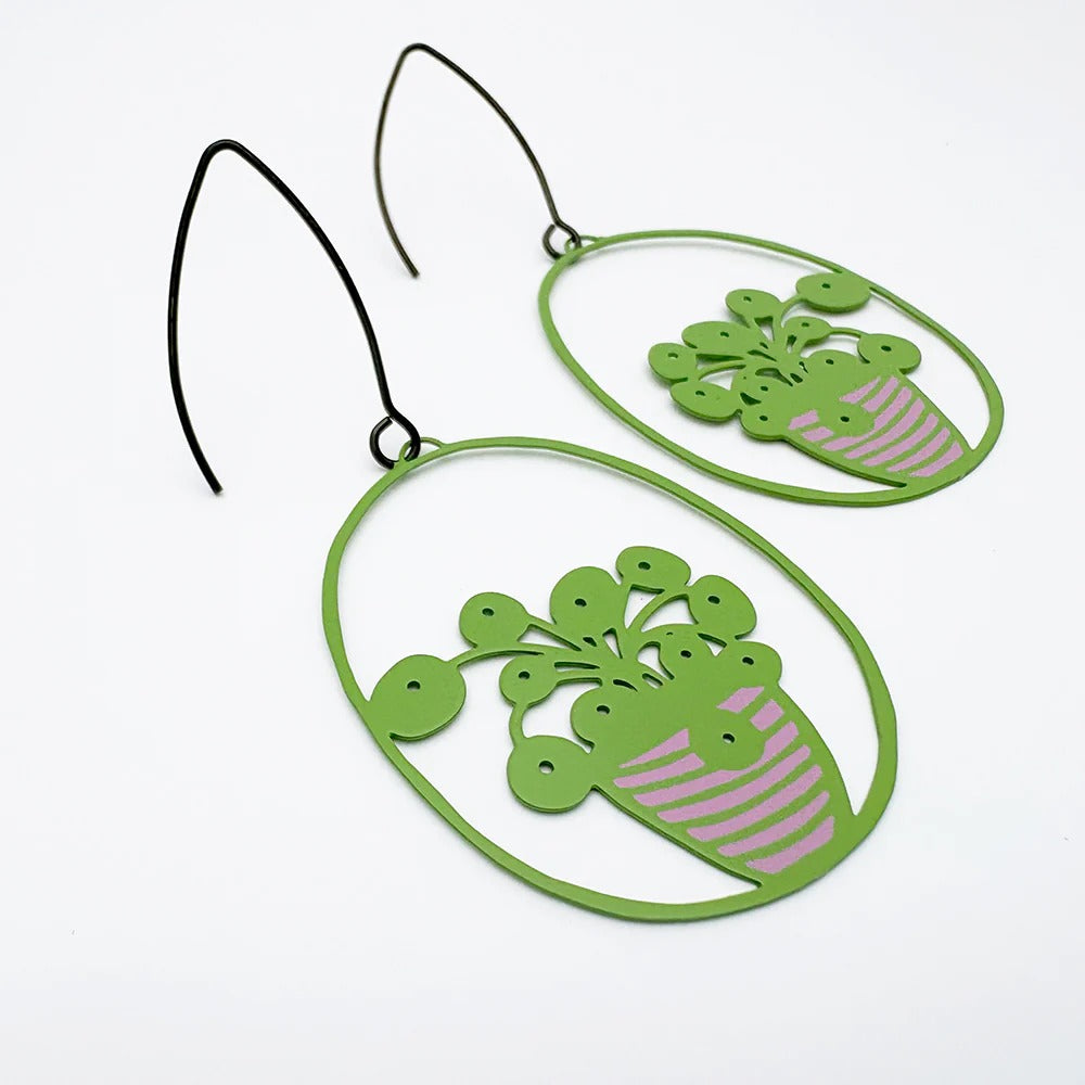 Denz Midi Pilea Plant Earrings BG/P