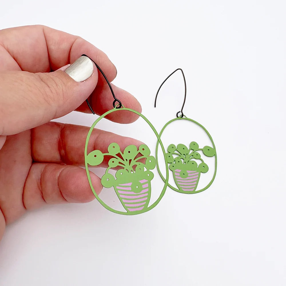 Denz Midi Pilea Plant Earrings BG/P
