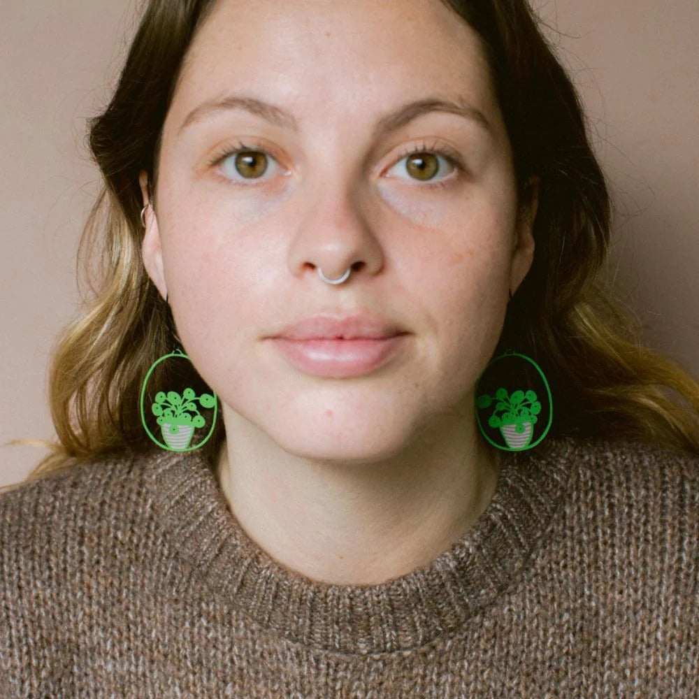 Denz Midi Pilea Plant Earrings BG/P