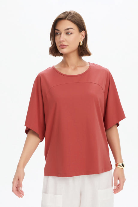 Tirelli Wide Sleeve Yoke Tee - Dusty Red