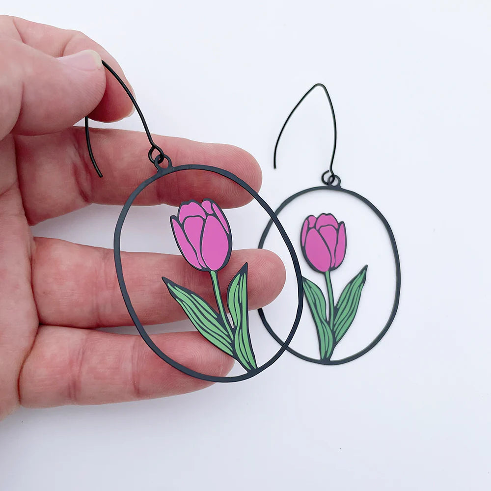 Denz Earrings Tulip Pink/Grn